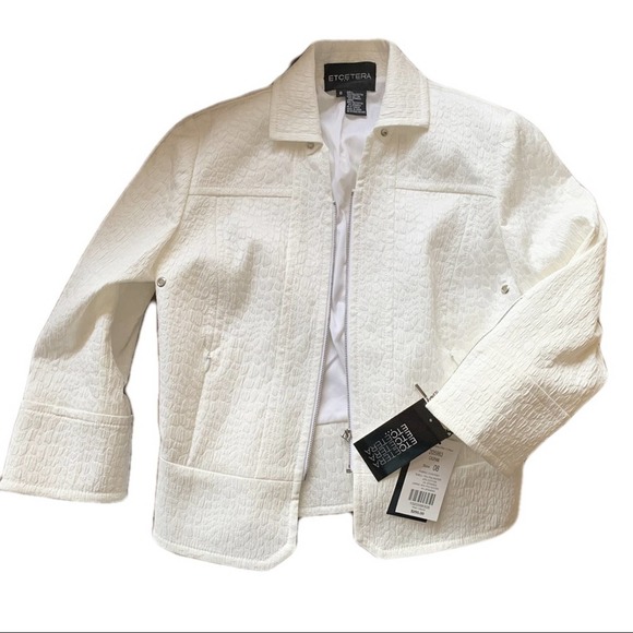 ETCETERA Ivory Animal Textured "Caspian" Zippered Moto Jacket size 8 NWT - Picture 7 of 14